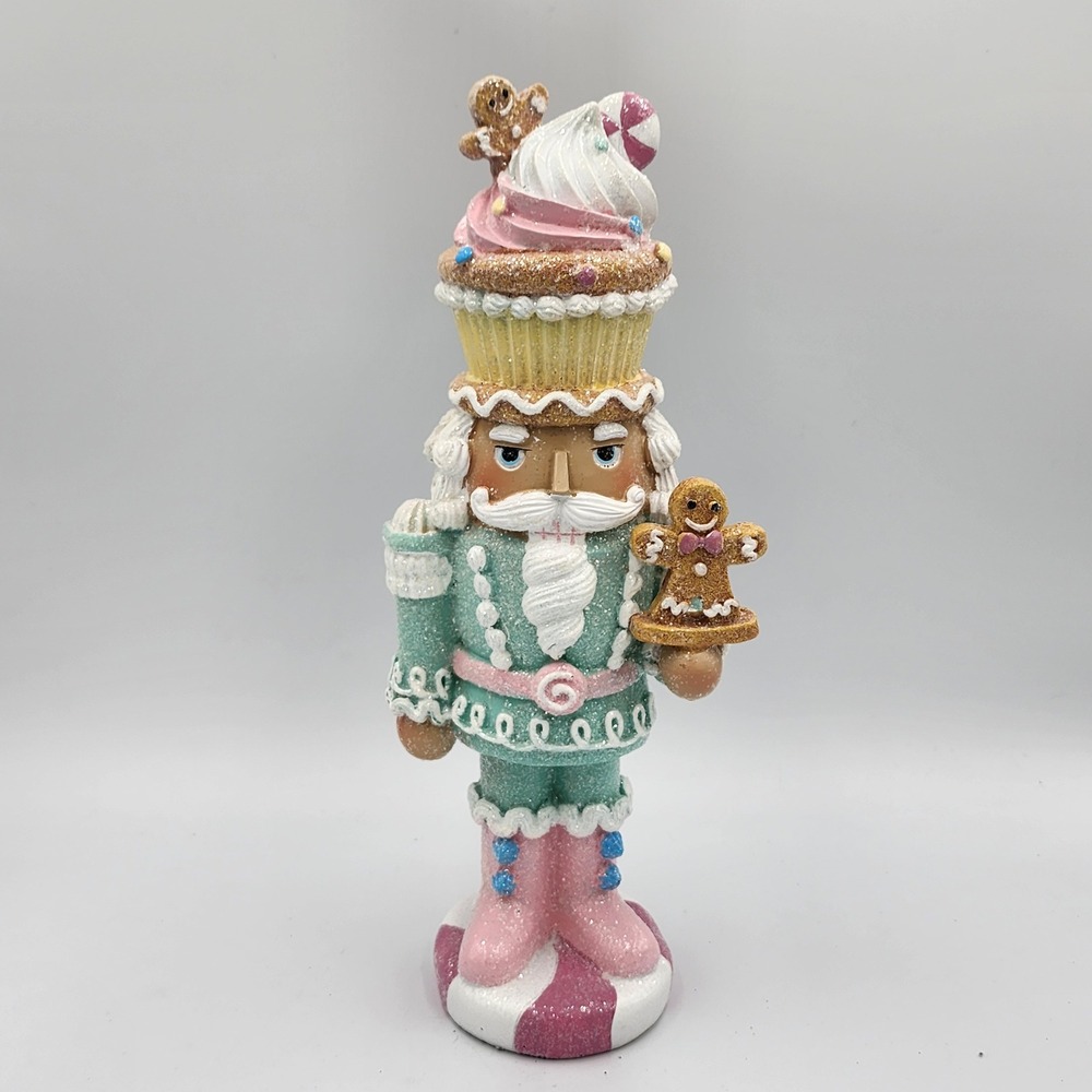 Cupcake Gingerbread Nutcracker Figure Pink Blue Pastel Christmas 12" Sweets NEW